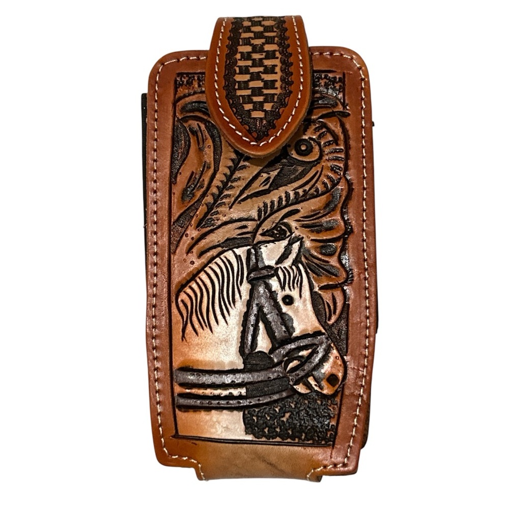 Western Leather Phone Holster- Funda vaquera de piel Brown and Black